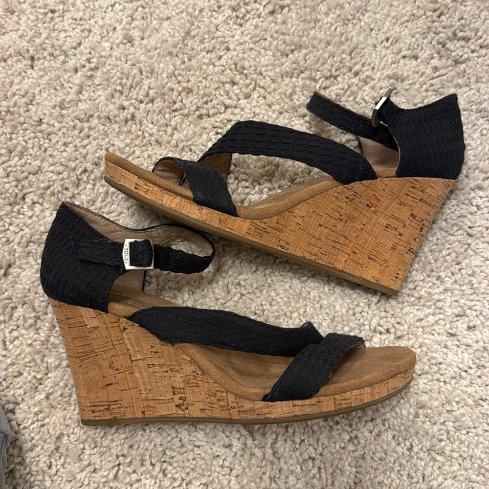 Tom’s. Heeled sandals. Worn a handful of times. Black.